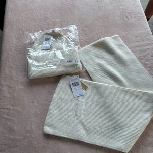 Michael Kors White Knit Beanie and Scarf Set